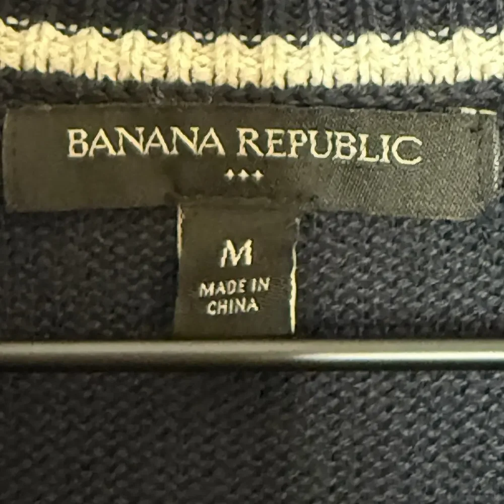 Banana Republic Mens Size Medium Navy Blue Cotton Knit Preppy University Sweater